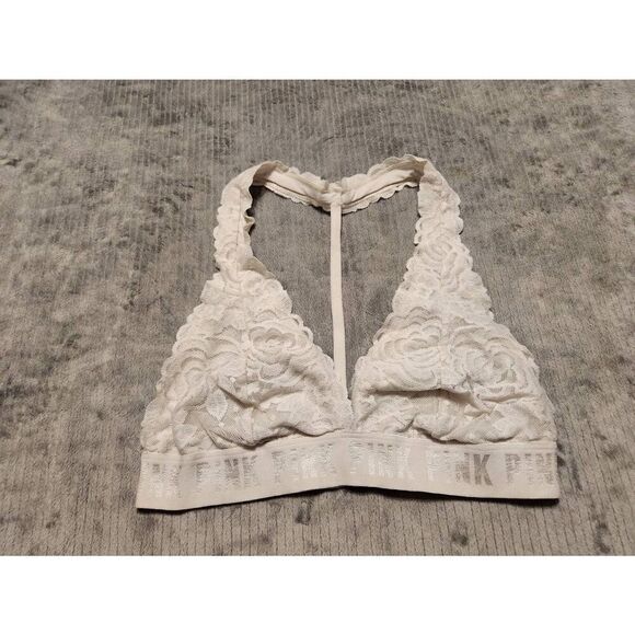 Victoria's Secret PINK size L White Lace Bralette Halter T Back - Picture 1 of 3